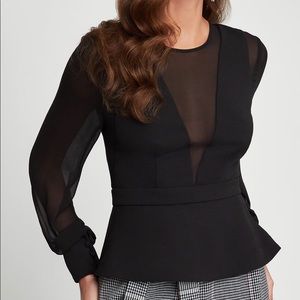 BCBG Sheer Back Peplum Top